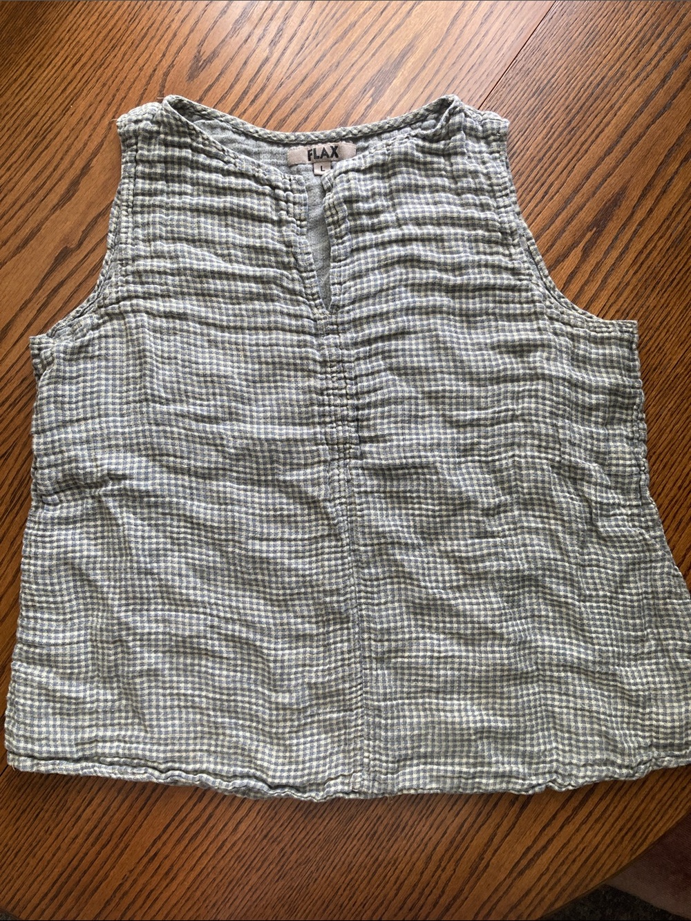 Flax Green Gingham Sleeveless Linen Tank